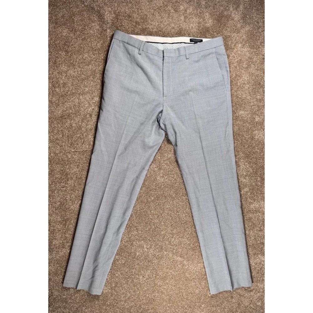 Banana Republic Mens 35x32 Modern Slim‎ Fit Grey Wool Micro Check Dress Pants